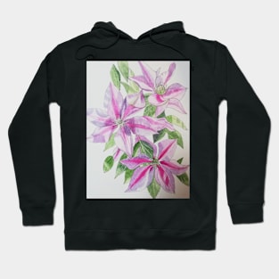 Pink clematis watercolor flowers painting Hoodie